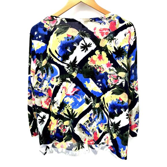 Talbots Sweater Womens Petite 2X 2xp Tropical Knit Button Up 3/4 Sleeve Coastal - Picture 4 of 9